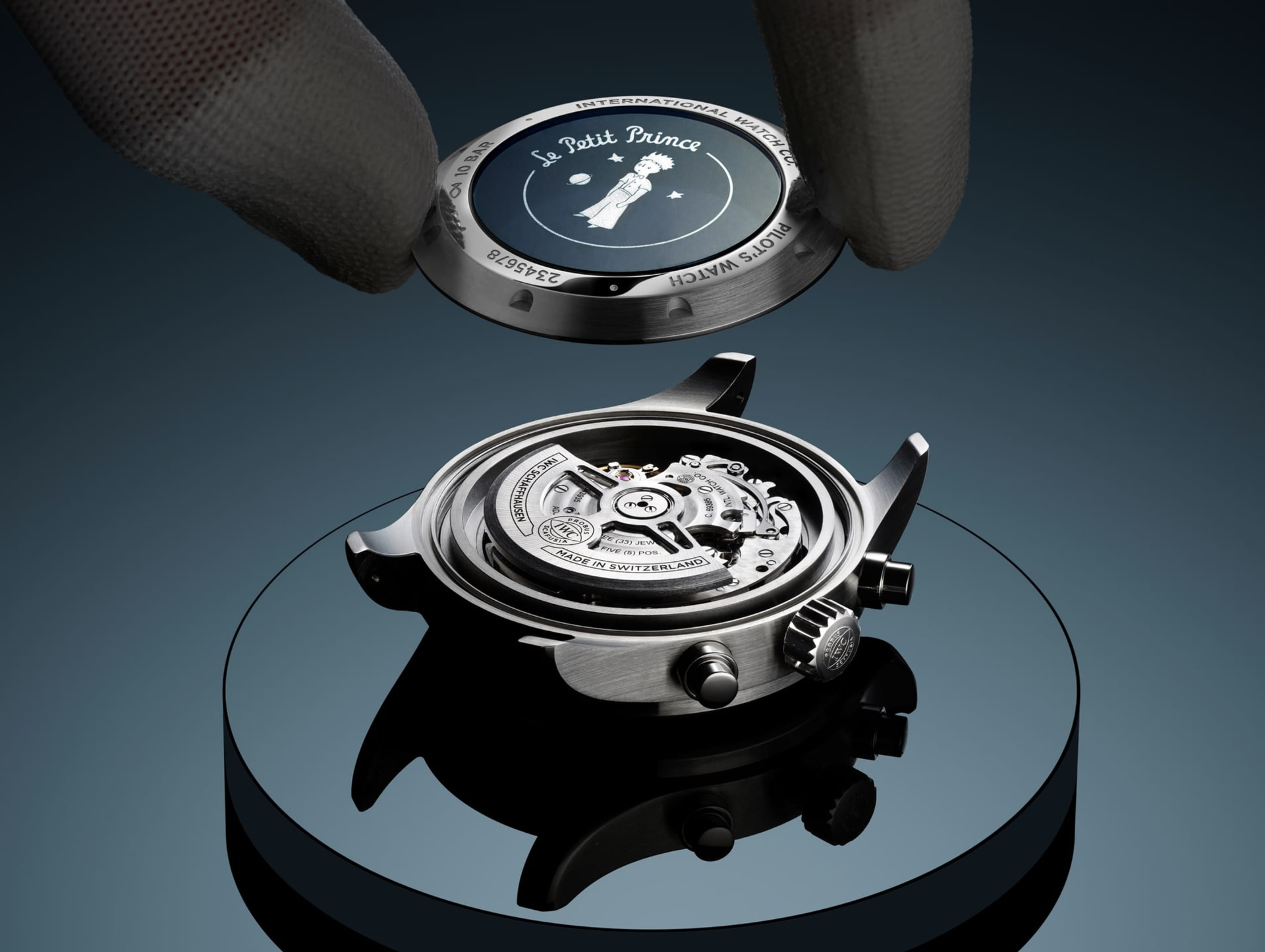 Le Petit Prince caseback engraving with exposed IWC movement